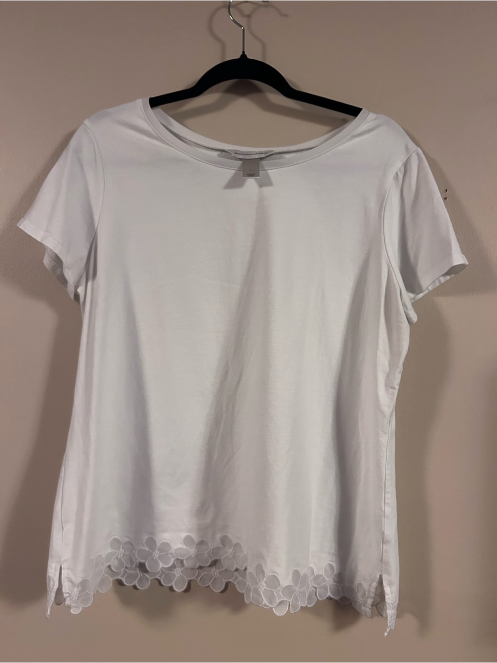 Christopher & Banks White Short Sleeve Top with Floral Eyelet Hem